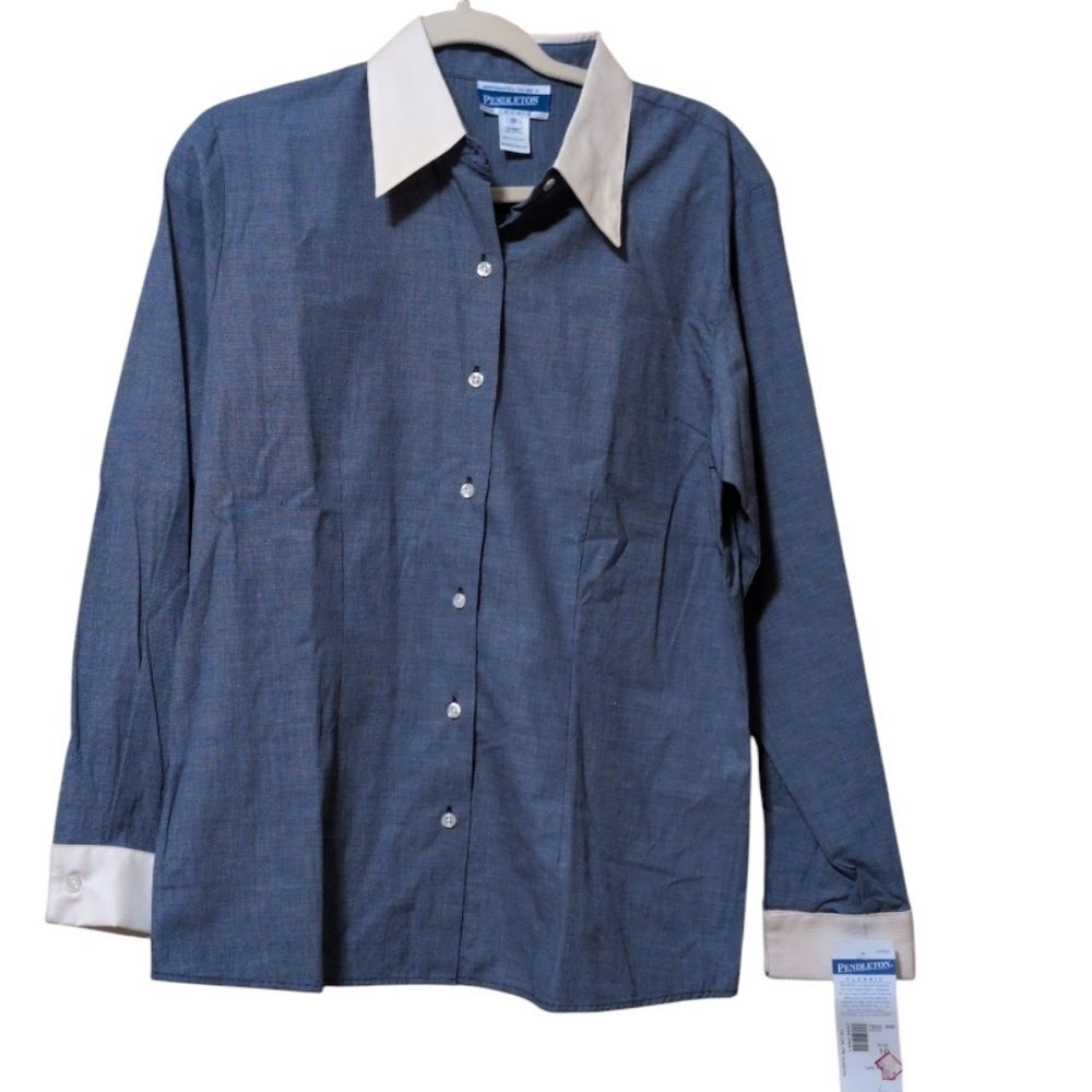 NWT Vintage Pendleton long sleeve shirt with contrast collar cuffs size 10 flaw